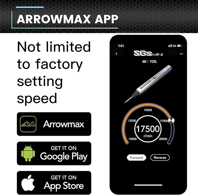 AM ARROWMAX Mini Engraving Pen, Cordless Rotary Tool with 36 Bits, Aluminum Case, Bluetooth, APP, Wireless Magnetic Charge, Engraving Tool for Jewelry, Wood, Glass, Carving (SGS MINI)