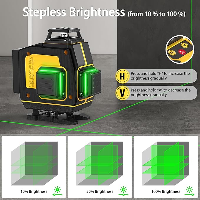 Laser Level 360 Self Leveling, SAVSEC Rechargeable (Up to 37H) 4D Lazer Leveler Tool Kit, 16 Lines Green Leveler Tool Rechargeable/Stepless Dimming/Remote Control/Switchable for Home & Outdoor