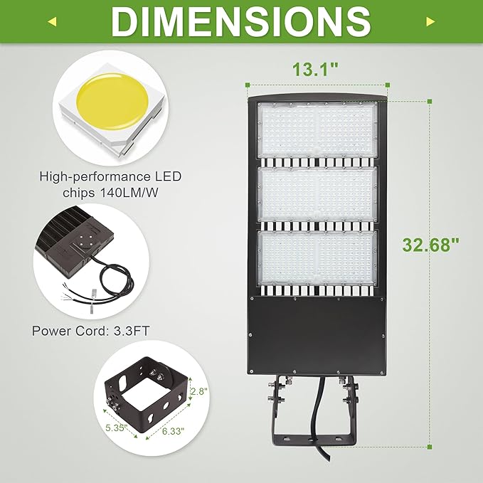 480V 450W LED Parking Lot Light, 277-480VAC Built-in Surge Protection, 1-10V Dimmable, 1000-1500W MH Equiv LED Shoebox Street Area Light, 63,000LM 5000K DLC & UL Certified