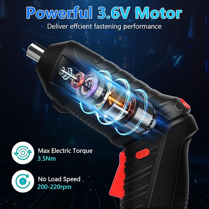 Power Screwdriver Cordless, JENABOM Screwdriver Bits Set Rechargeable, 3.6V Li-ion 3.5N·m Max Torque Electric Rotatable Drill Screwdriver for Home Improvement DIY Project, 47 Pcs