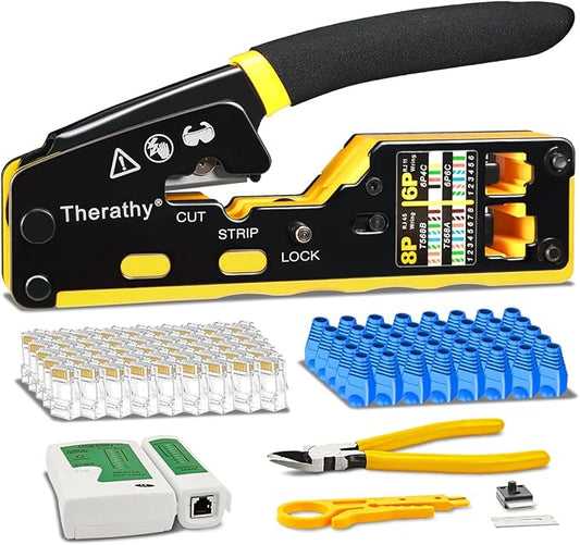 RJ45 Crimp Tool Pass Through Ethernet Crimper for Cat5e Cat6 Modular Plugs, All-in-One Cat6 Crimping Tool
