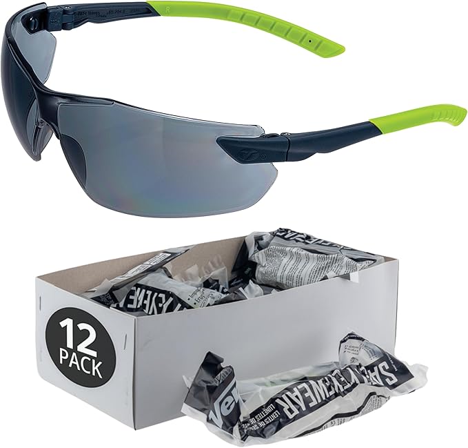 Veratti Toretto Safety Glasses, Anti-Fog Gray Lens, ANSI Z87.1 Certified, Gray/Green Frame, Affordable Eyewear