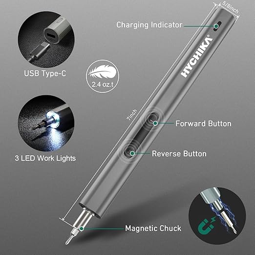 HYCHIKA 3.7V Electric Screwdriver，67 in 1 Precision Screwdriver set, 52 Magnetic Bits, 3 Torque, Cordless Screw Drivers Rechargeable, Repair Tool Kit for PC, RC, Electronics, Phones, Camera, Laptops