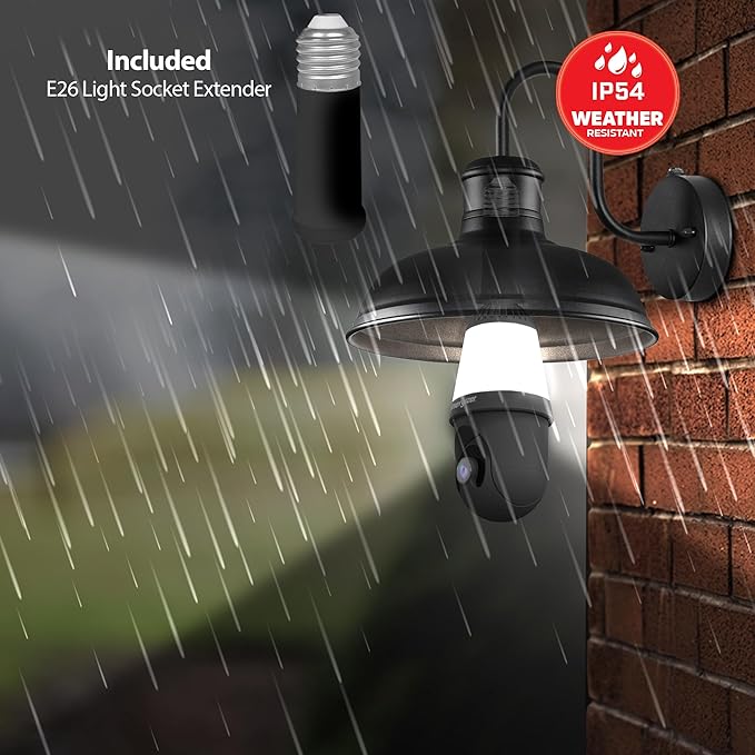 Energizer Smart 2K Light Bulb Security Camera, 1000 Lumens LED Light, 5GHz & 2.4GHz Wi-Fi Outdoor Socket Camera, Auto Tracking, Pan and Tilt, Night Vision, 2-Way Audio, Works with Google Home & Alexa