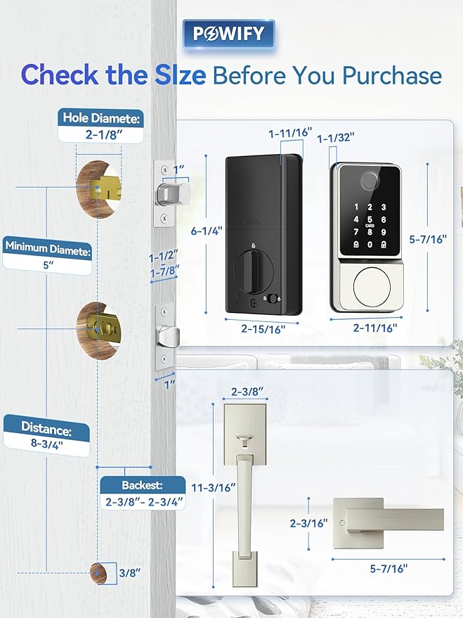 Keyless Entry Door Lock with Handle, APP Control Smart Front Set, Keypad Door with Handle, Keypad Deadbolt Auto Lock, Easy to Install, Bluetooth, Satin Nickel