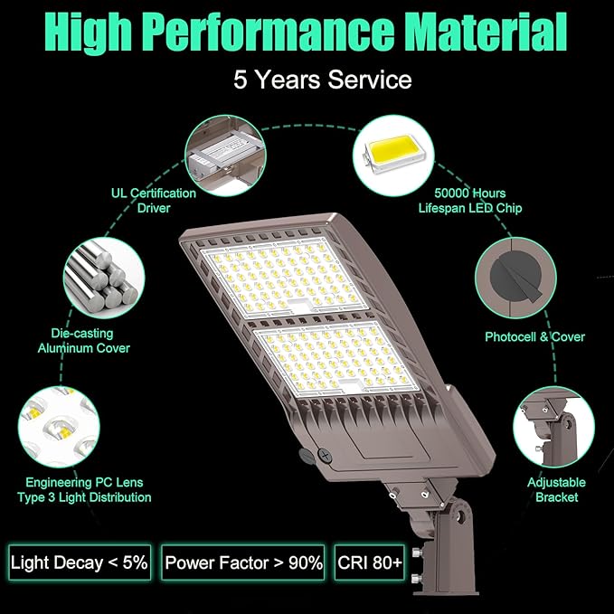 320W LED Parking Lot Light with Photocell - UL DLC Listed 44800LM IP65 5000K Slip Fit Mount Commercial Outdoor Area Street Pole Roadway Lighting 100-277VAC Input,LED Shoebox Light with Photocell