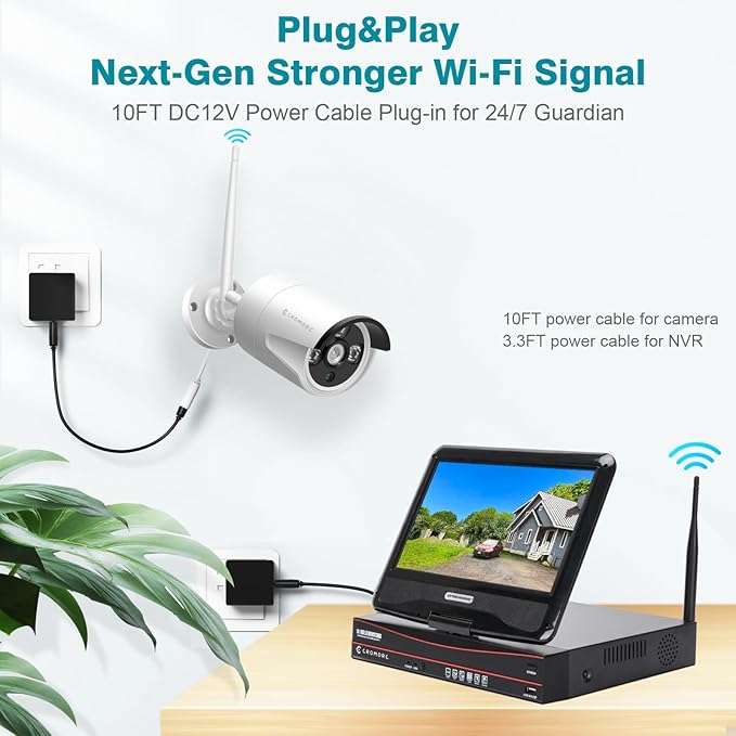 10CH Expandable Wireless Security Camera System with 10.1" Monitor 4pcs 5MP Indoor Outdoor Camera 1-Way Audio Night Vision Motion Detection Home Business CCTV Surveillance 1TB HDD