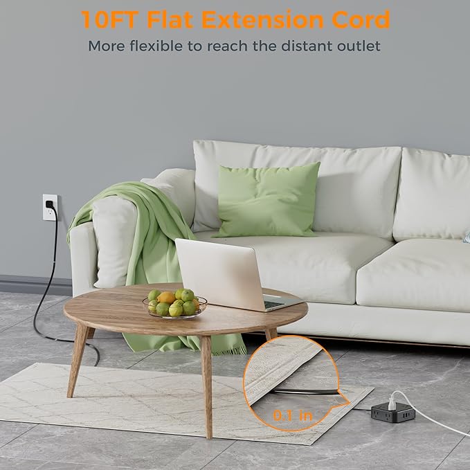 Power Strip Surge Protector 10 Ft Cord, TESSAN 8 AC Outlets 3 USB Charger (1 USB C Port), Thin Flat Extension Cord 10 Feet, Flat Plug, 900 Joules Protection, for Home, Office, Dorm Room Essentials