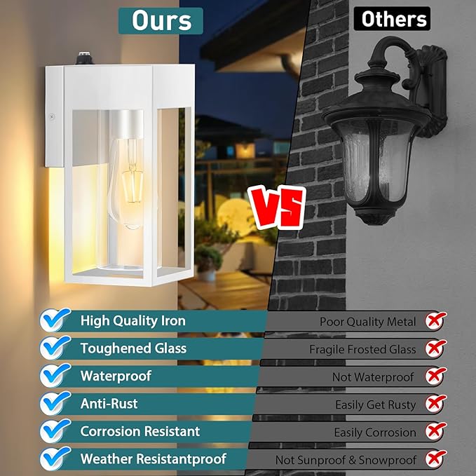 2 Pack Dusk to Dawn Outdoor Wall Lantern, Porch Lights Outdoor Light Fixtures Wall Mount, IP65 Waterproof Wall Mount Light, Outdoor Lantern for Porch Doorway Garage