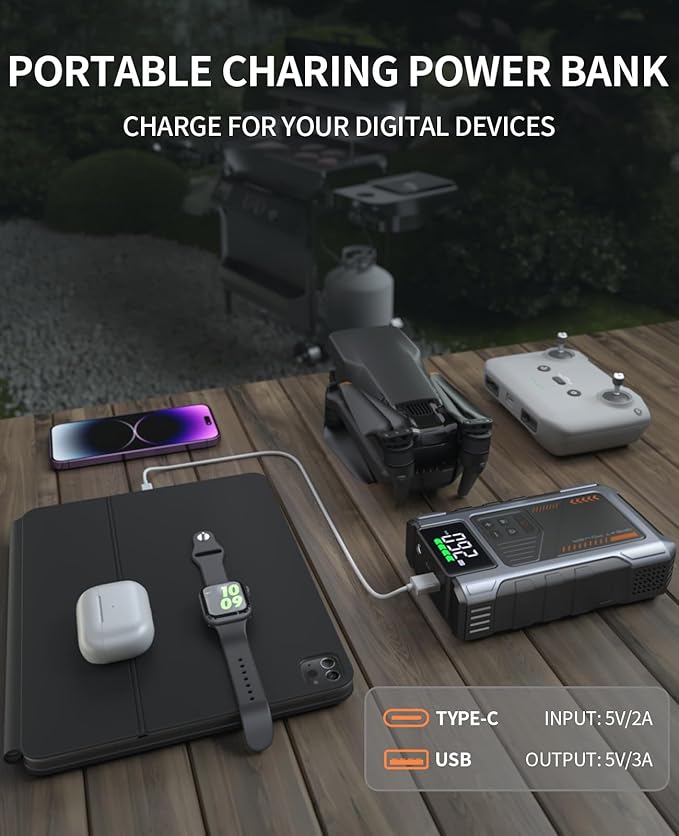 Portable Jump Starter with Air Compressor 4000A Peak with 150PSI Tire Inflator, Jump Box for 12V Car Battery Power Booster Pack (Up 8.0L Gas/6.5L Diesel Engine)