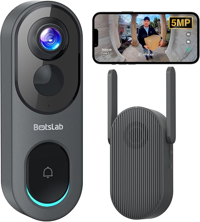 5MP Wireless Video Doorbell Camera,180° Head-to-Toe View, AI Motion Detection, VR Mode, Battery or Wired Powered, Easy Installation, Weatherproof, No Monthly Fee, 2.4GHz WiFi