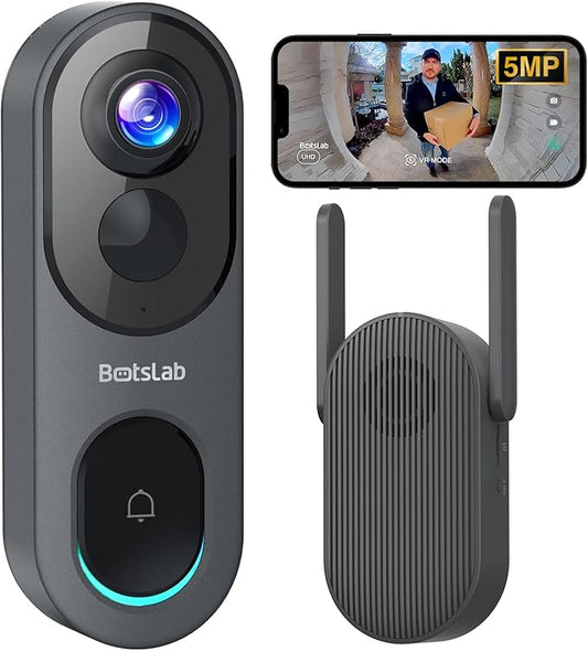 5MP Wireless Video Doorbell Camera,180° Head-to-Toe View, AI Motion Detection, VR Mode, Battery or Wired Powered, Easy Installation, Weatherproof, No Monthly Fee, 2.4GHz WiFi
