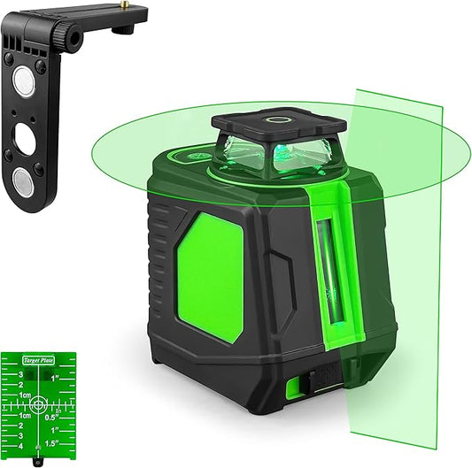 5 Line Laser Level,100ft Self-Leveling Green Laser Level,Cross Line Laser,Vertical and horizontal lines,Rotates 360 Degrees,Include Magnetic Pivoting Base, Portable Bag, Laser Target Plate,Batteries