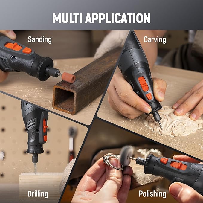 DEPSTECH Cordless Rotary Tool Kit, 8V 2.5Ah Larger Battery, 5-Speed 30000RPM Max, LED Work Light, Power Multi Tool 47Pcs Enduring Accessories Set for Carving, Polishing, Sanding, Drilling, DIY Crafts