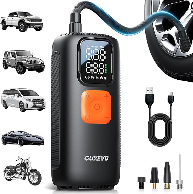 Tire Inflator Portable Air Compressor, 22 Cylinder & 6X Faster Inflation, 160 PSI Tire Pump with 7800mAh, Digital Pressure Gauge, Auto Shut-off, Air Pump for Car, Truck, Motorcycle, Bicycle, Ball