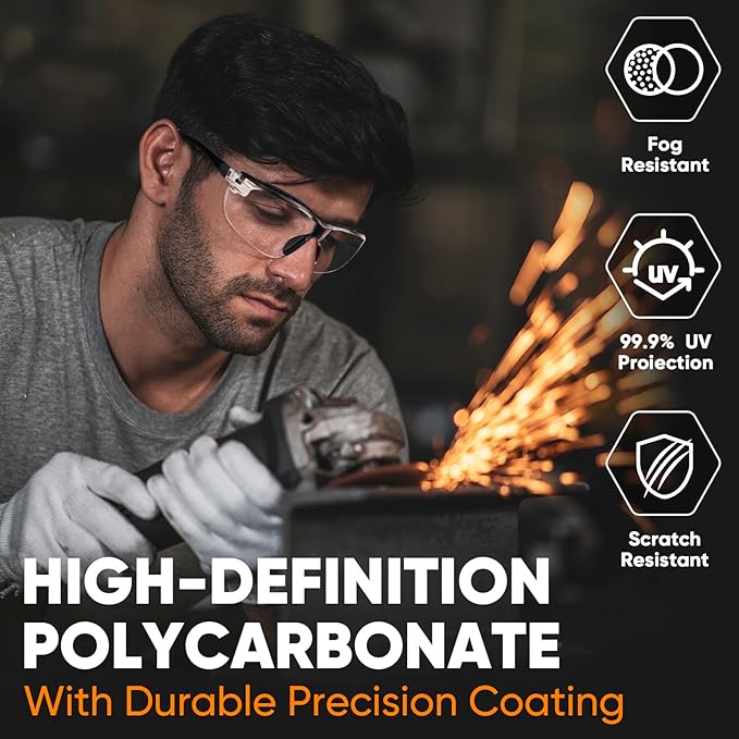 TICONN Anti-Fog Safety Glasses for Men and Women, ANSI Z87.1 Scratch Proof Eye Goggles with Adjustable Arms and UV Protection