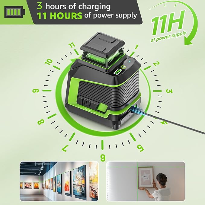 Huepar 360° Laser Level with Tripod 60in, 82Ft - 165Ft Self Leveling Laser Level with Pulse Mode, 3 Brightness Levels Rechargeable Li-ion Battery Green Line Laser Leveler Tool for DIY Indoor Project