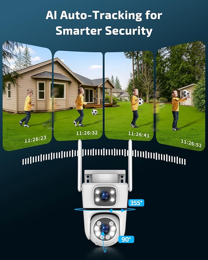 2.4G/5G Dual Band WiFi Security Camera Wireless Outdoor, 5MP Dual Lens PTZ Surveillance Cameras with Auto Motion Tracking