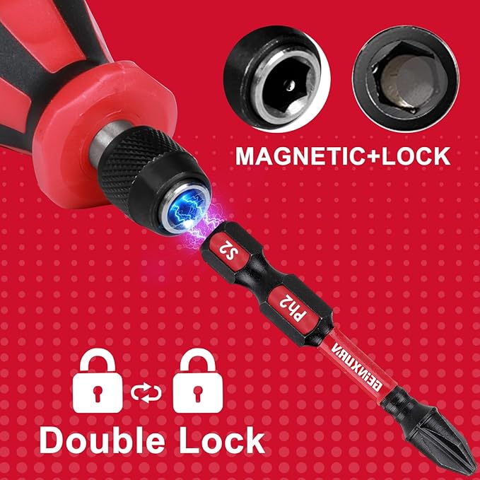 Magnetic 2PC Mini Changeable Head Manual Screwdriver Holder, Quick Change&Release 1/4” Hex Bit Extension Holder