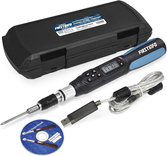 FIRSTINFO H5278U Digital Torque Screwdriver, Dual Direction 0.88-17.7 in-lbs. / 10-200 cN-m / 1.02-20.41 kg-cm, with 250 Data Memory, LED and Buzzer Notification, Preset Memory