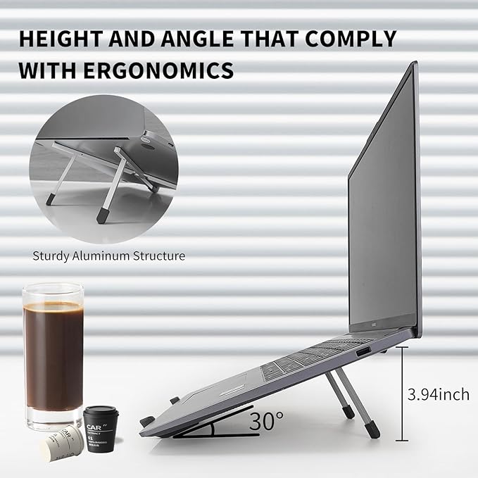 Protable Laptop Stand for Desk,Foldable Laptop Riser Holder,Ventilated Cooling Notebook Mount Computer Stand for 10-15.6” Laptops,Tablets，Aluminum