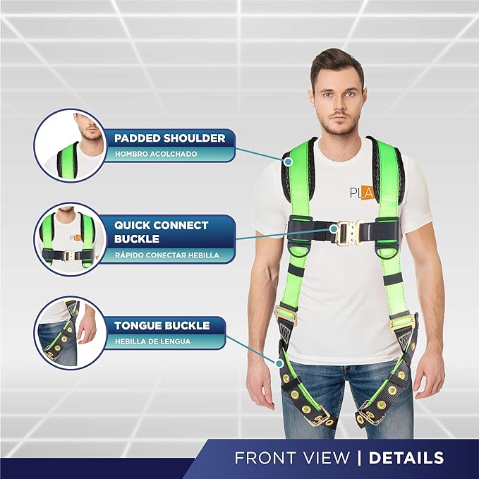 Palmer Safety Full Body Harness with 5 Point Adjustment, Dorsal D-ring, Grommet Legs, Two Side D Rings, and Fall Indicators