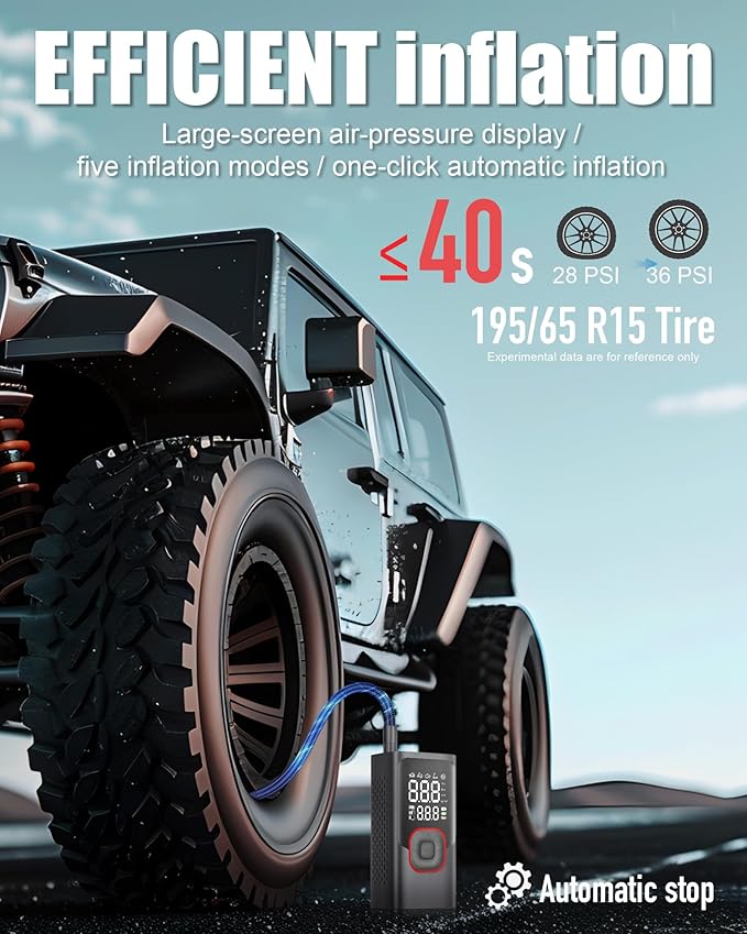 Tire Inflator Portable Air Compressor 150 PSI Cordless Mini Bike Tire Pump Air Pump for car Motorcycle Bicycle Balls Inflator with Pressure Gauge 15000mAh 6X Fast Inflation Auto Shutoff