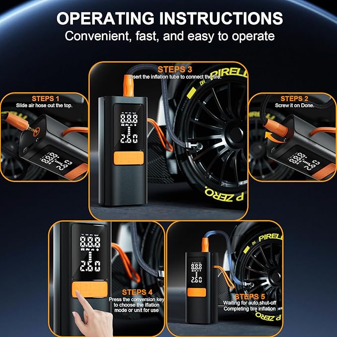 Tire Inflator Portable Air Compressor - 150PSI Air Compressor with Tire Pressure Gauge, 15000mAh & 3X Faster Portable Air Pump for Cars, Bikes & Motorcycle Tires, Balls, Car Accessories