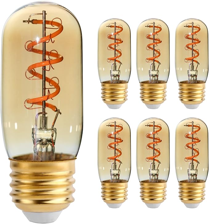 6 Pack T32 /T12 Dimmable Tubular LED Bulb 4W Equals 40W Warm Amber Glass E26 Base Edison Bulb for Chandeliers, Wall sconces, Table Lamps, cafes Indoor Lighting fixtures.