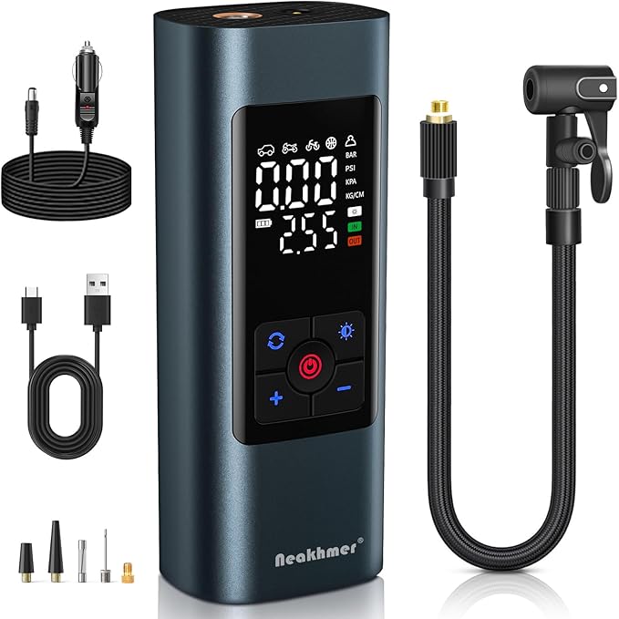 Tire Inflator Portable Air Compressor: Cordless Air Pump for Car Tires 150PSI - Tire Pump with Pressure Gauge for Car Bike Motorcycle Balls (Grey Blue)