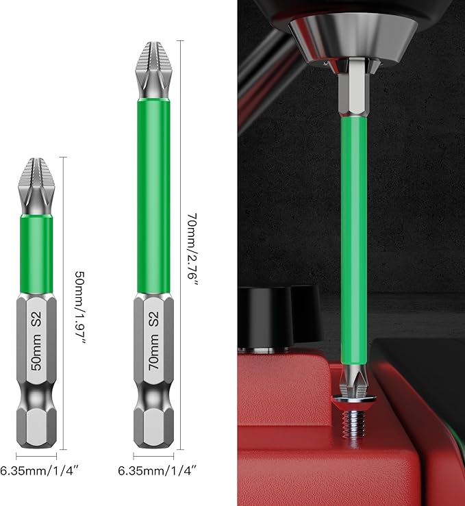 HUHAO 2Pcs High Magnetic Screwdriver Bit Set,S2 Alloy Steel Anti-Slip Drill Bit,1/4 Inch Hex Shank,Phillips Impact Screwdriver Bits Sets Waterproof Impact Batch Head for Electric Hand Tool