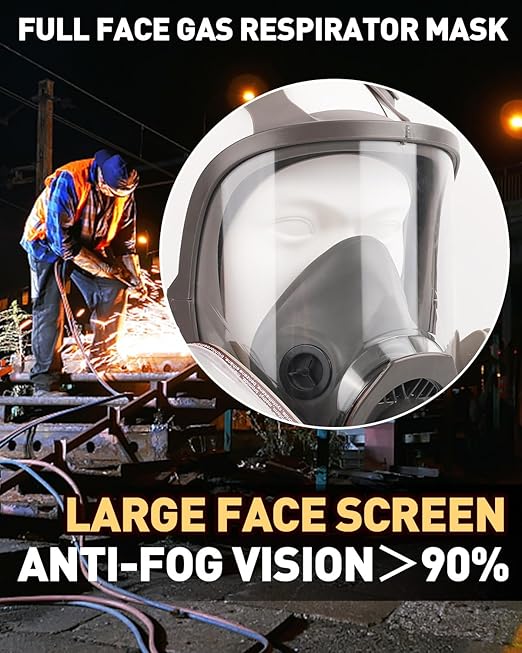 Full Face Gas Mask: Respirator Mask Survival Nuclear and Chemical with 40mm Activated Carbon Filter and 6001 Filter, Gases Cover Organic Vapor Masks for Dust, Painting, Polishing, Welding