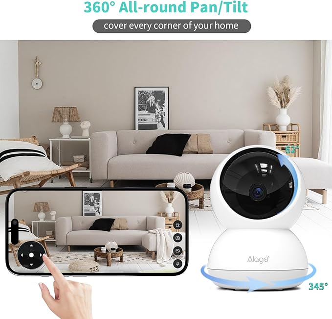 Alaga 3K Indoor Security Camera,5G and 2.4G WiFi,360° Pan and Tilt,AI Human Pet MotionDetection,Night Vision,Two-Way Audio,Compatible with Alexa & Google Assistant,Free 64G SD Card