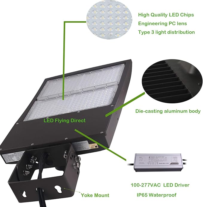 480V 300W LED Parking Lot Lights, 42000LM 1000W MH/HPS Equiv. Surge Protection 5000K DLC UL LED Shoebox Lights for Sports Court Parking Lot, Trunnion Mount