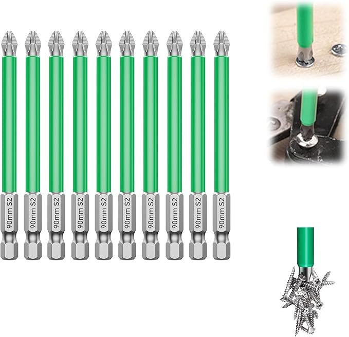 HUHAO 10Pcs High Magnetic Screwdriver Bit Set,S2 Alloy Steel Anti-Slip Drill Bit,1/4 Inch Hex Shank,Phillips Impact Screwdriver Bits Sets Waterproof Impact Batch Head for Electric Hand Tool,90mm