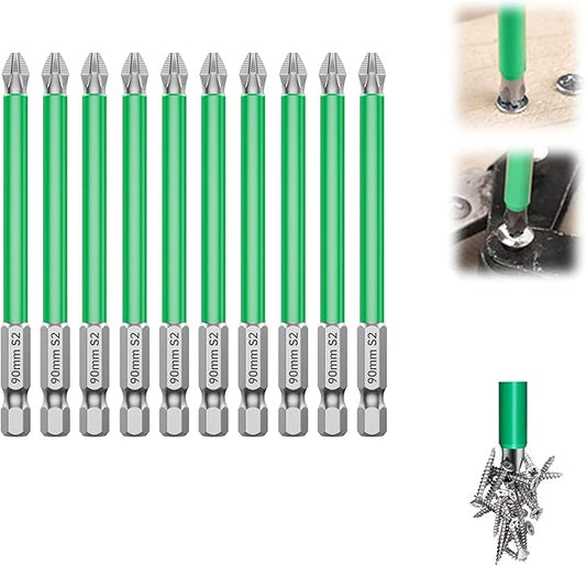 HUHAO 10Pcs High Magnetic Screwdriver Bit Set,S2 Alloy Steel Anti-Slip Drill Bit,1/4 Inch Hex Shank,Phillips Impact Screwdriver Bits Sets Waterproof Impact Batch Head for Electric Hand Tool,90mm