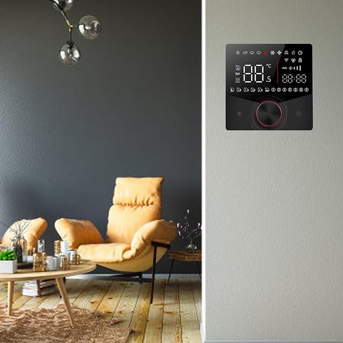 Underfloor Digital Heating Thermostat with Color Display Touch Screen, Smart Programmable Thermostat for Home Room Heating Floor (Black)