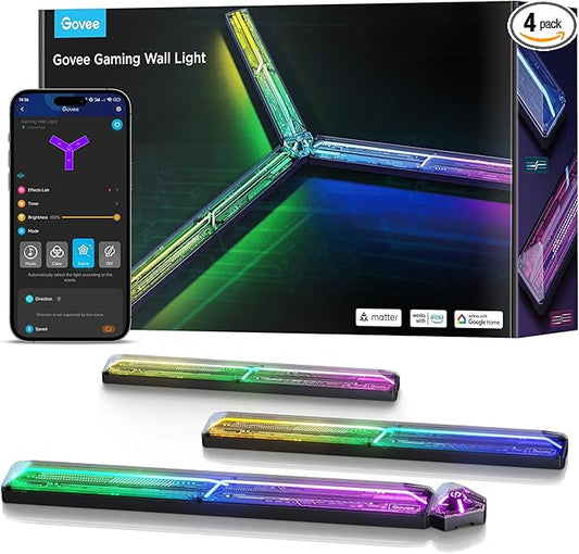 Govee Gaming Wall Light, RGBIC Glide Wall Light, Work with Matter, Alexa and Google Assistant, DIY Customized LED Wall Lighting Effects and Shapes, Gaming Lights for Gaming Room