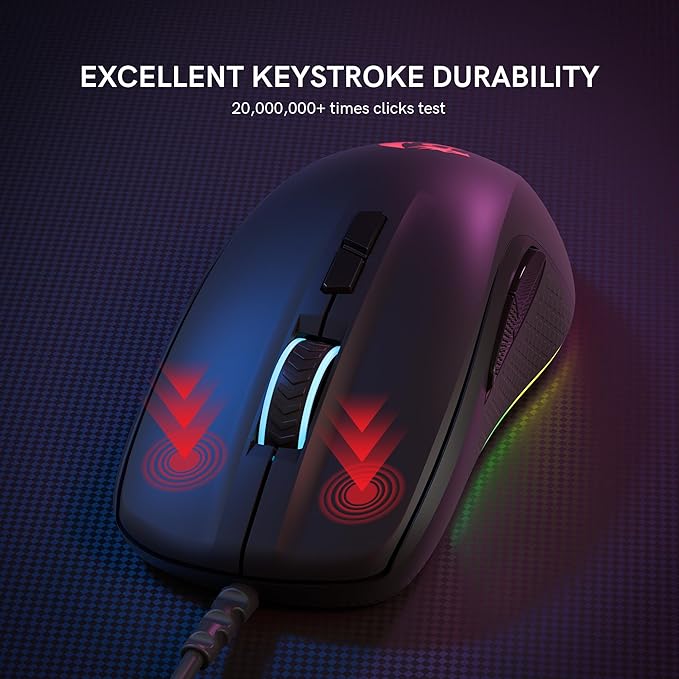 Redragon Wired Gaming Mouse, Black PC Gaming Mice with RGB Backlits, 7 Programmable Macro Buttons, Max 12800 DPI, 1000Hz Polling Rate, Cool Corded Optical Mouse for Computer/PC/Laptop/Gamer, M718-AIR