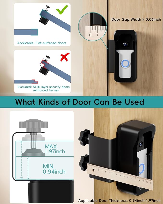 ZUMIMALL Anti-Theft Video Doorbell Mount, No-Drill Doorbell Mounting Bracket for Houses, Apartments, Businesses, Easy Installation, Suitable for Most Doorbells