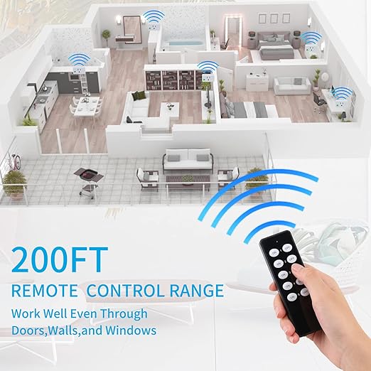Wireless Remote Control Outlet Plug, Remote Light Switch Kit for Lights, Fans, Small Appliance, Long Range White (5 Outlets + 2 Remotes) 1800W/15A white black (RSL010R/RSL020T-B)