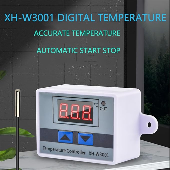 2 Pack XH-W3001 Digital LED Temperature Controller Module,DC 12V 10A 120W -50℃ to 110℃ Programmable Heating/Cooling Digital Thermostat Switch with Waterproof Probe