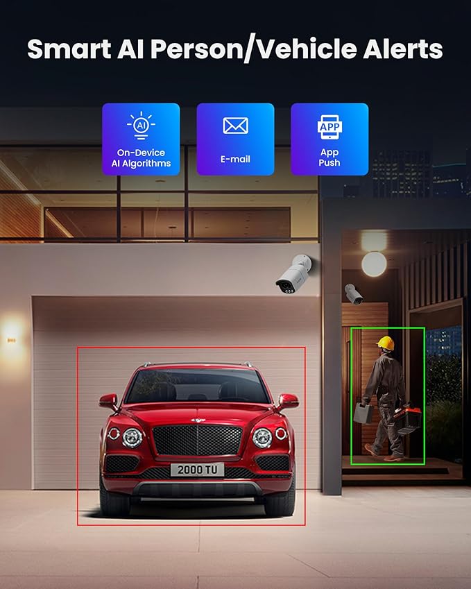 ZOSI 4K 8MP 8CH PoE Security Camera System, 4pcs 3K 5MP C186 Aurora Lux True Full Color Night Vision Outdoor Indoor PoE Wired Cameras, Person/Vehicle Alerts, Light & Siren, Two-Way Talk, with 2TB HDD
