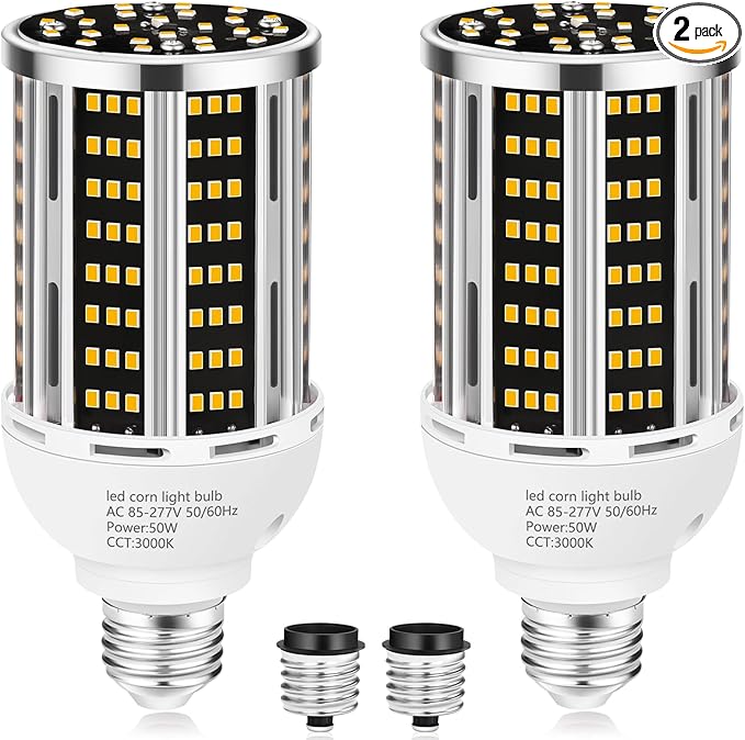 50W 2 pack LED Corn Light Bulb,3000K Warm White 6500LM(500W Equivalent ) Commercial GradeE26/E39 Medium Mogul Base LED Lamp,Large Area Lights For Outdoor Indoor Garage Warehouse Factory Bay Light