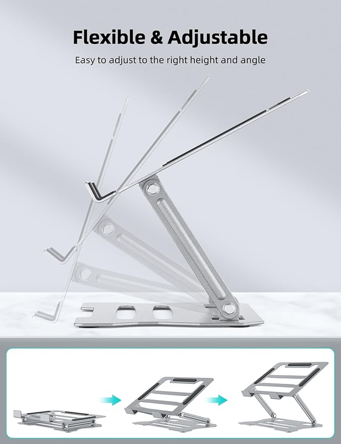 Laptop Tablet Stand, Universal Adjustable Carbon Steel Laptop Computer Stand, Ergonomic Foldable Portable Desktop Tray Cooling Holder Compatible with 10''-15.6'' Devices(Silver)