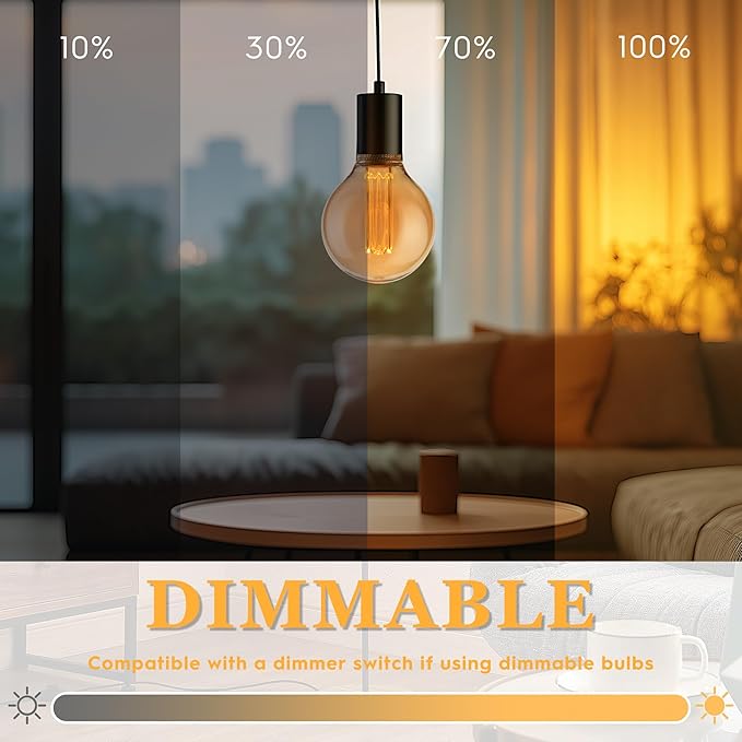 Globe Edison LED Light Bulb, Vintage Decorative Dimmable Bulb Round Glass Cover, 3.5W Low Lumen Eye-Caring Soft Dim Lighting for Mood(Not Daylight White), E26 Medium Base, Amber RN G95