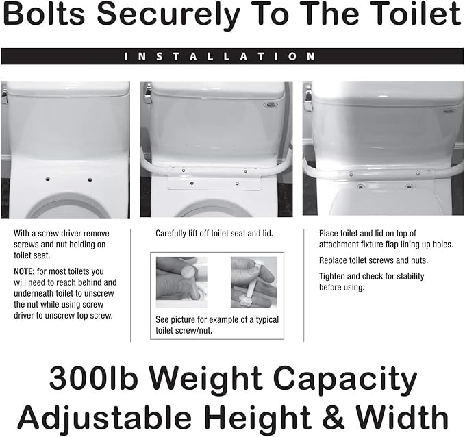 Carex Toilet Safety Rails, Adjustable and Detachable Toilet Safety Frame with Handles for Elderly, Handicap, or Disabled, Heavy-Duty Non-Slip Bathroom Grab Bar, with Padded Handles and Aluminum Frame