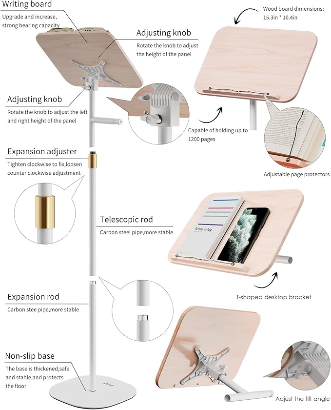 Laptop Stand Floor, Tablet Floor Stands Adjustable Height, Tall Laptop Podium Stand, Wood Music Stand, for Projector, Office, Meeting Room, Study