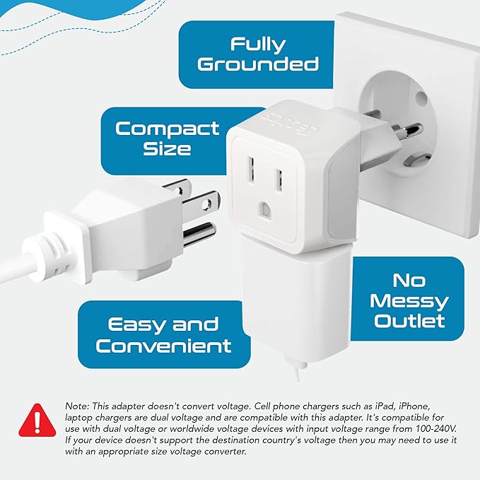 Ceptics Switzerland Travel Adapter Plug with Dual USA Input - Power - Type J (3 Pack) - Ultra Compact - Safe Grounded Perfect for Cell Phones, Laptops, Camera Chargers and More (CT-11A)