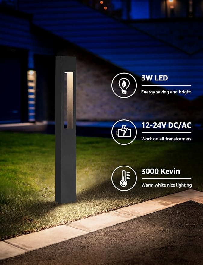 SUNVIE Low Voltage Landscape Lights 3W LED Pathway Lights Wired Aluminum Waterproof Outdoor Landscape Lighting 3000K 12-24V Path Lights Low Voltage for Garden Yard Walkway ETL, 8 Pack with Connectors